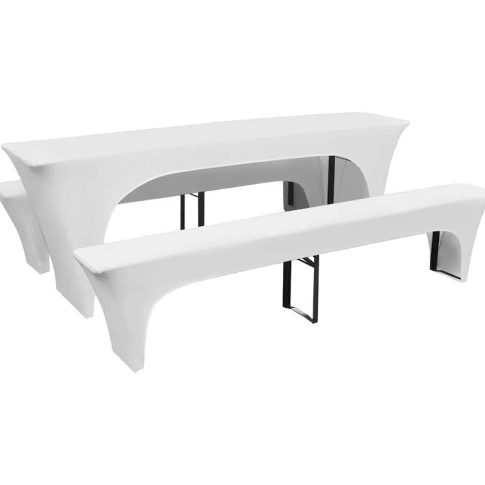 Hoezen voor biertafel en banken stretch wit 3 stuks 220 x 70 x 80 cm