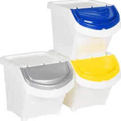 vidaXL Afvalbakken met deksels stapelbaar 3 st PP 78 L wit