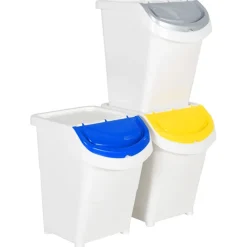 vidaXL Afvalbakken met deksels stapelbaar 3 st PP 120 L wit