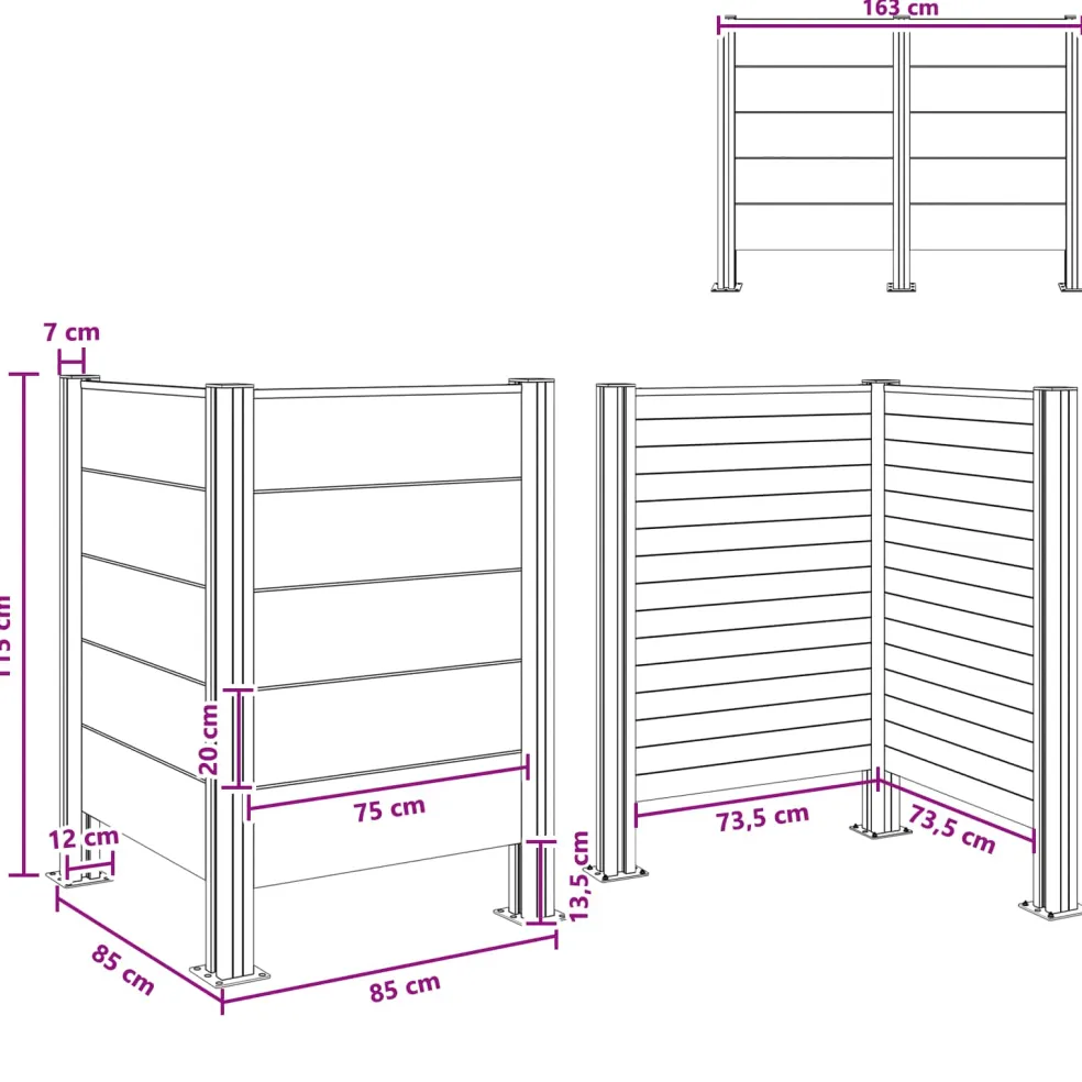 vidaXL Afvalbak Schutting Grijs 85 x 85 x 115 cm Aluminium en WPC