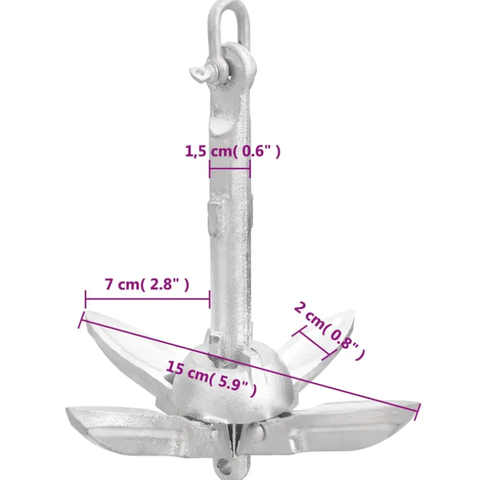 vidaXL Anker inklapbaar 0,7 kg thermisch verzinkt gietijzer zilver