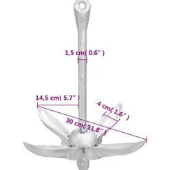 vidaXL Anker met touw inklapbaar 1,5 kg smeedijzer zilverkleurig