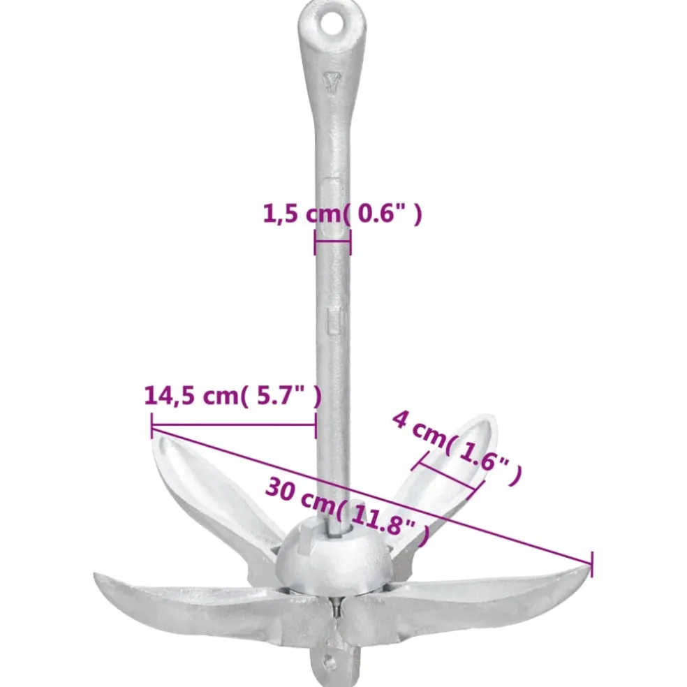 vidaXL Anker met touw inklapbaar 1,5 kg smeedijzer zilverkleurig