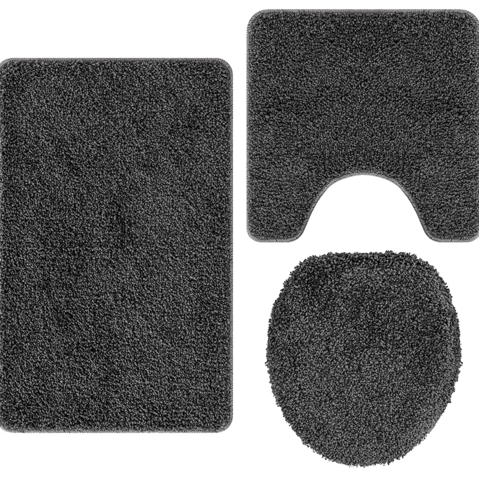 vidaXL Antislip Badmat Set 3 st Donkergrijs 50 x 80 cm PP