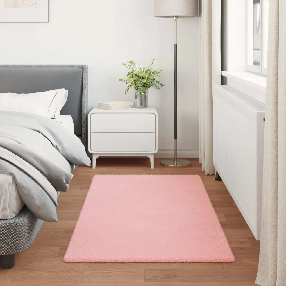 vidaXL Antislip vloerkleed van imitatie konijnenbont OLITE Roze