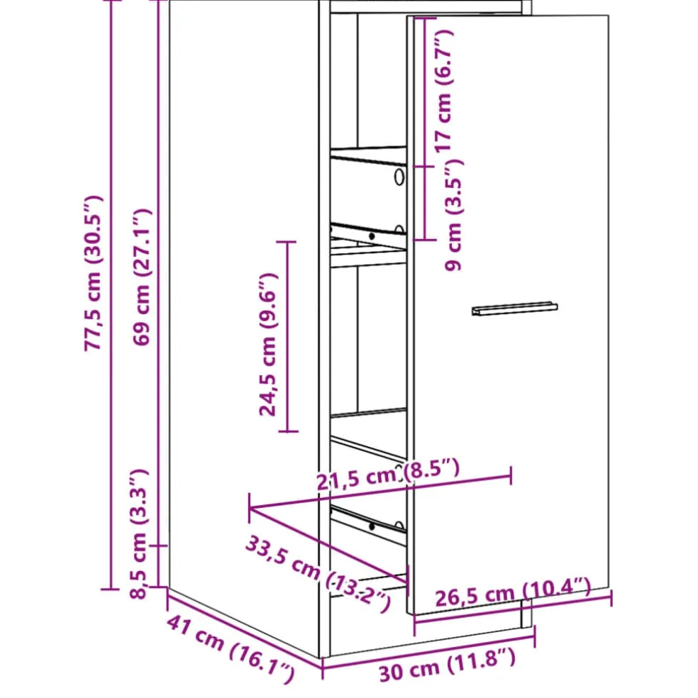 vidaXL Apothekerskast Wit 30x41x77,5 cm Bewerkt Hout