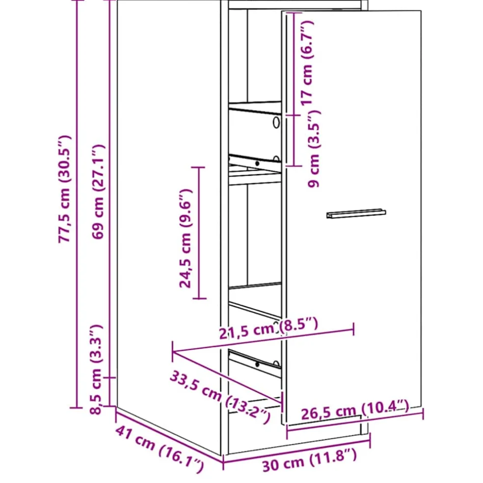 vidaXL Apothekerskast 30x41x77,5 cm bewerkt hout artisanaal eikenkleur