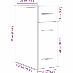 vidaXL Apothekerskast 20 x 45,5 x 60 cm Bewerkt hout Zwart Eiken