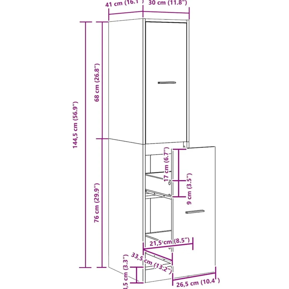vidaXL Apothekerskast Zwart Eiken 30x41x144,5 cm Bewerkt Hout