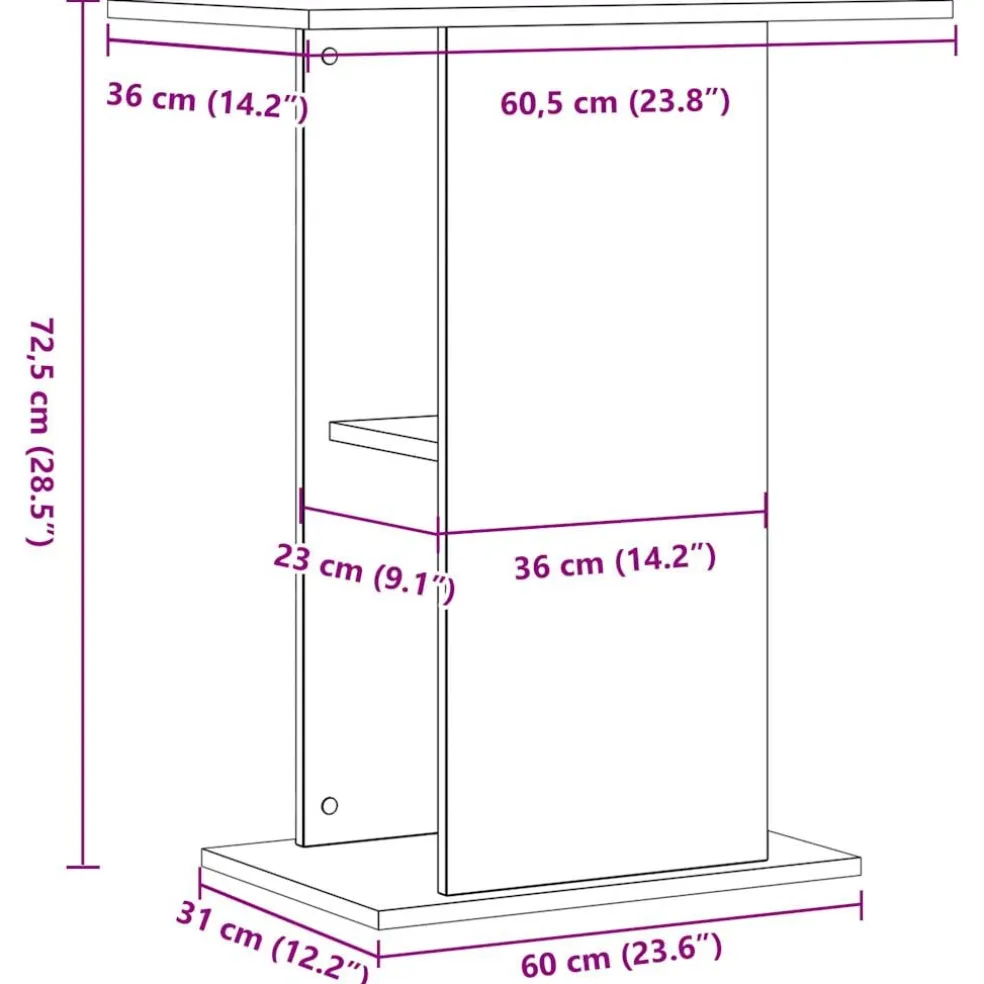 vidaXL Aquariumstandaard 36x60,5x72,5 cm bewerkt hout oud houtkleurig