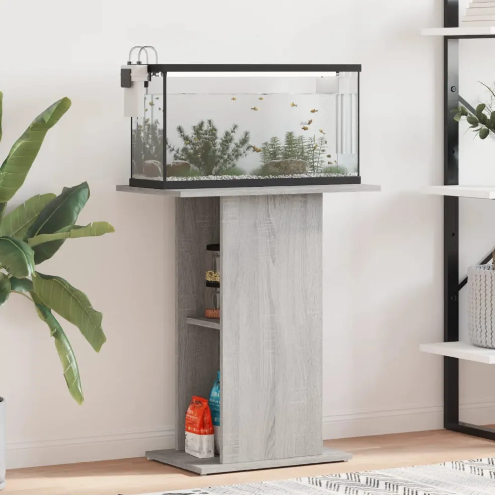 vidaXL Aquariumstandaard 60,5x36x72,5 cm bewerkt hout grijs sonoma