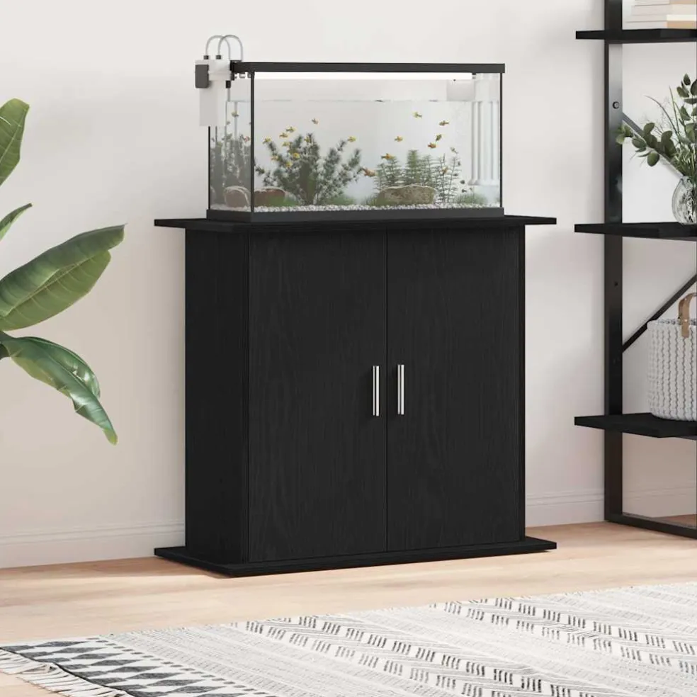 vidaXL Aquariumstandaard Zwart Eiken 81x36x73 cm Bewerkt Hout