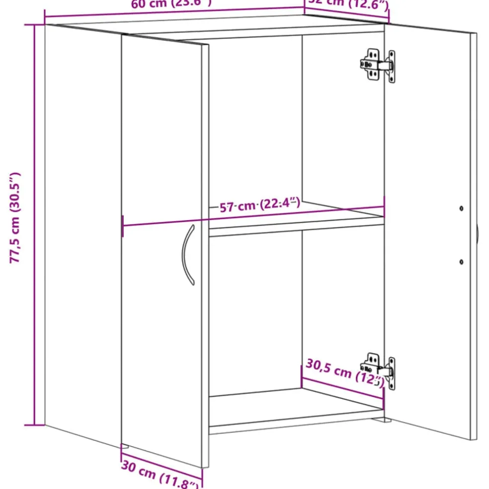vidaXL Archiefkast 60x32x77,5 cm bewerkt hout grijs sonoma eiken