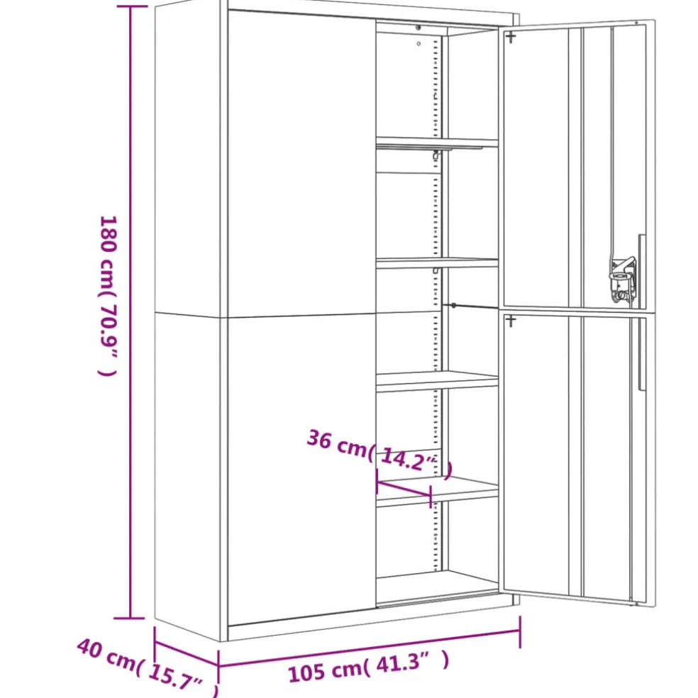 vidaXL Archiefkast 105x40x180 cm staal lichtgrijs