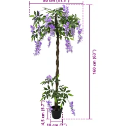 vidaXL Artificial Bean Flower Tree Paars 80 x 18 x 160 cm Stof en Hout