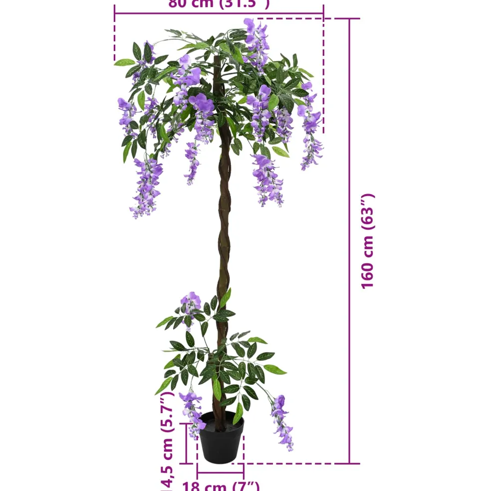 vidaXL Artificial Bean Flower Tree Paars 80 x 18 x 160 cm Stof en Hout