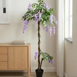 vidaXL Artificial Bean Flower Tree Paars 80 x 18 x 160 cm Stof en Hout