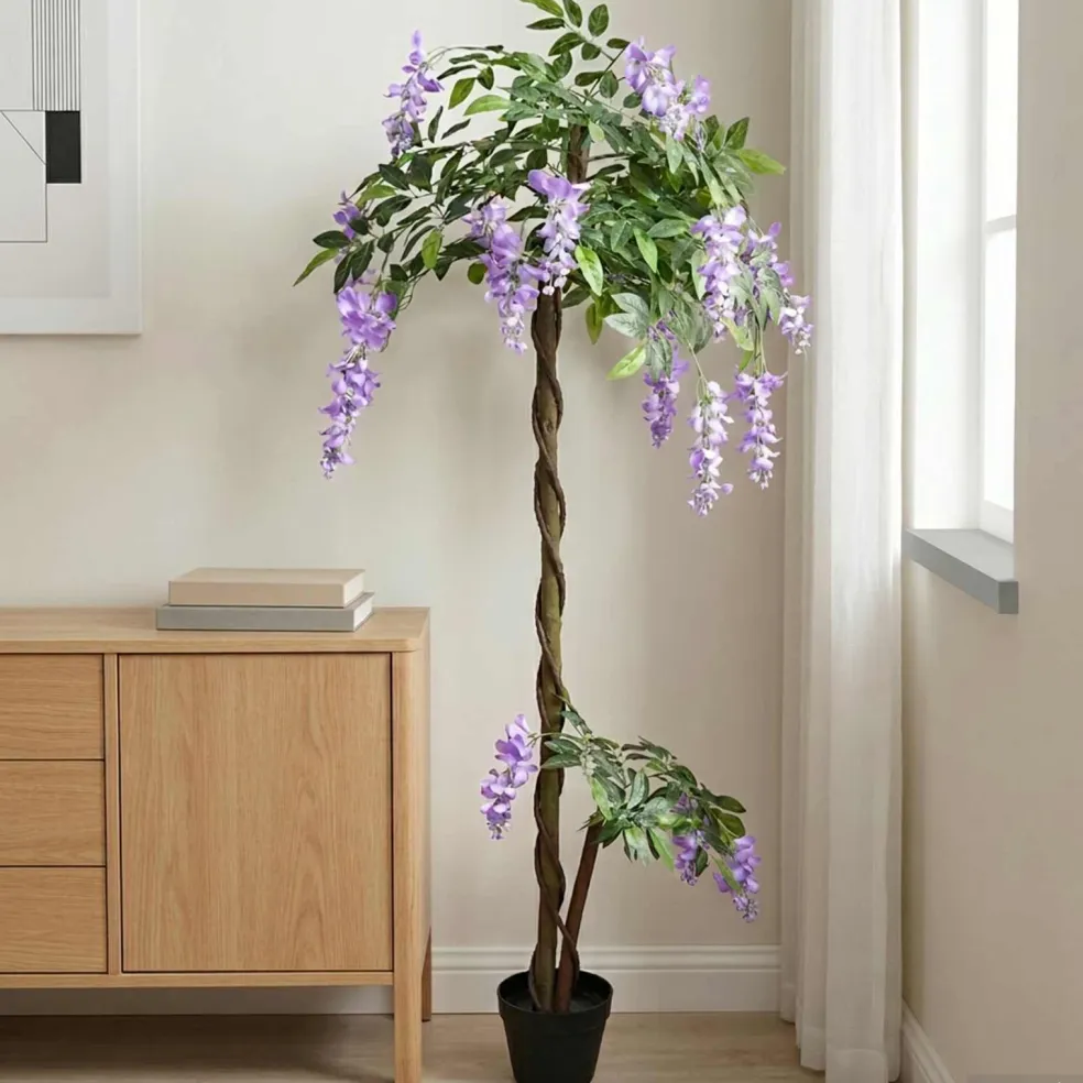 vidaXL Artificial Bean Flower Tree Paars 80 x 18 x 160 cm Stof en Hout