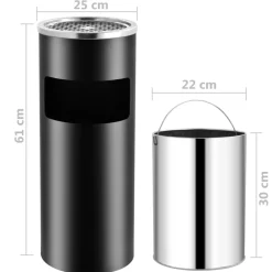 vidaXL Asbak/prullenbak 30 L staal zwart