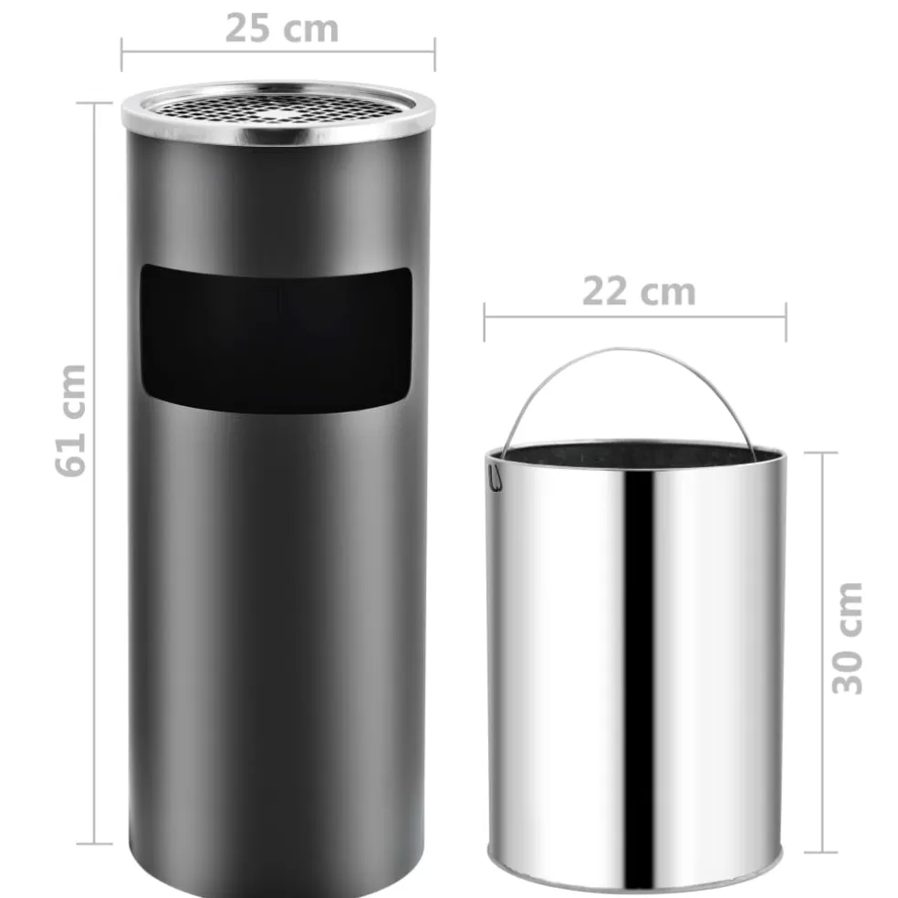 vidaXL Asbak/prullenbak 30 L staal grijs