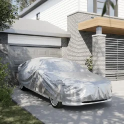 vidaXL Autohoes voor sedan met gespriemen M PEVA zilverkleurig