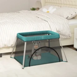 vidaXL Babybox met matras linnen groen