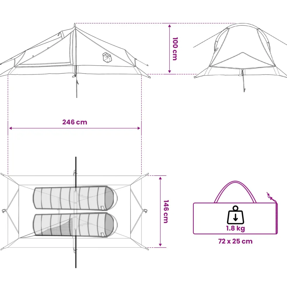 vidaXL Backpacking Tent 2-persoons Bruin en Grijs