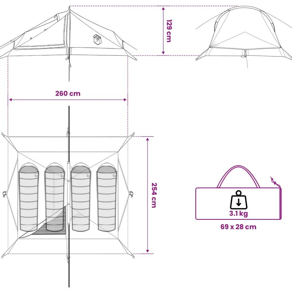 vidaXL Backpacking Tent 4-persoons Groen 185T Polyester met PU Coating