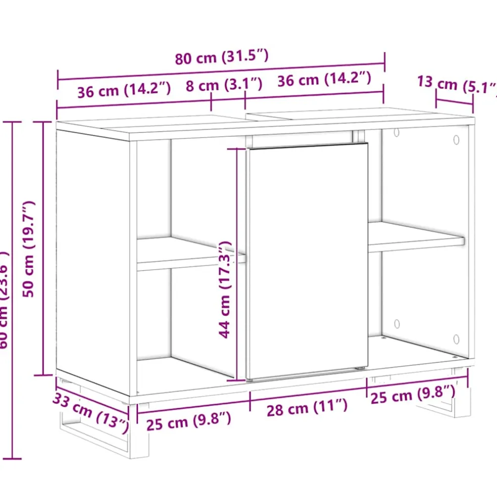 vidaXL Badkamer Kast Artisan Eiken 80 x 33 x 60 cm Bewerkt hout