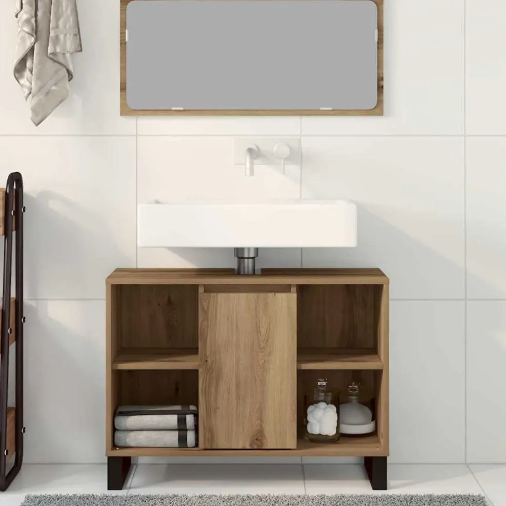 vidaXL Badkamer Kast Artisan Eiken 80 x 33 x 60 cm Bewerkt hout