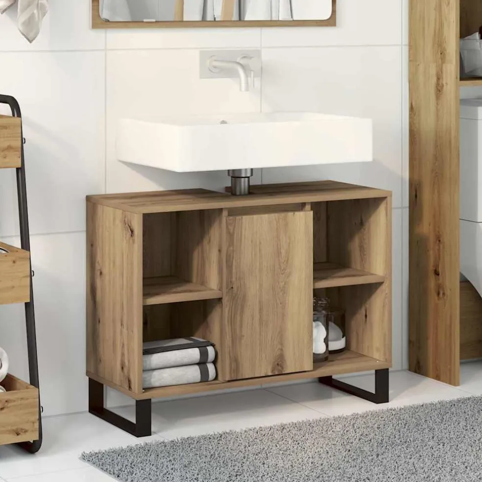 vidaXL Badkamer Kast Artisan Eiken 80 x 33 x 60 cm Bewerkt hout