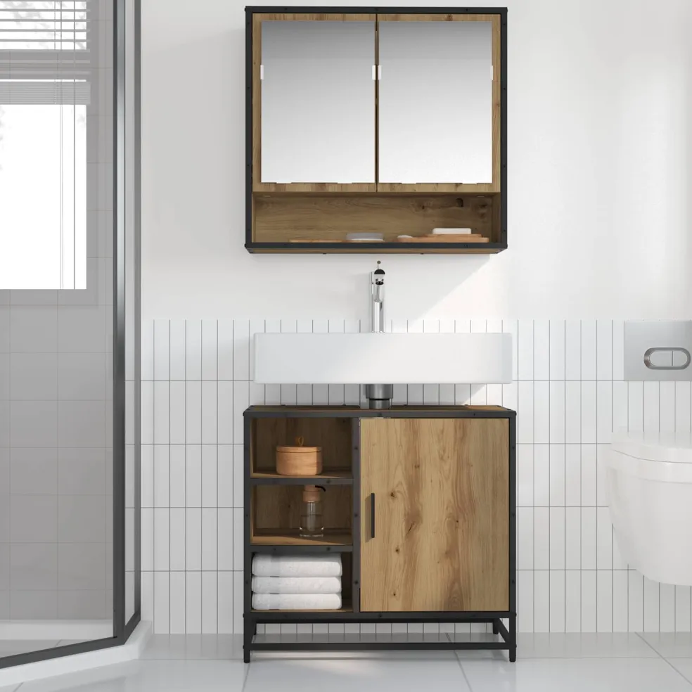 vidaXL Badkamerkast Artisan Eiken 65 x 33 x 60 cm Bewerkt hout