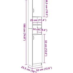 vidaXL Badkamerkast Artisan Eiken 32x25,5x190 cm Bewerkt Hout