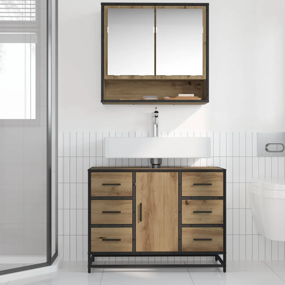 vidaXL Badkamerkast Artisan Eiken 80 x 33 x 60 cm Bewerkt hout