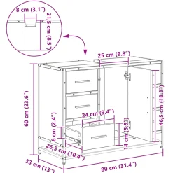 vidaXL Badkamerkast Artisan Eiken 80 x 33 x 60 cm Bewerkt hout