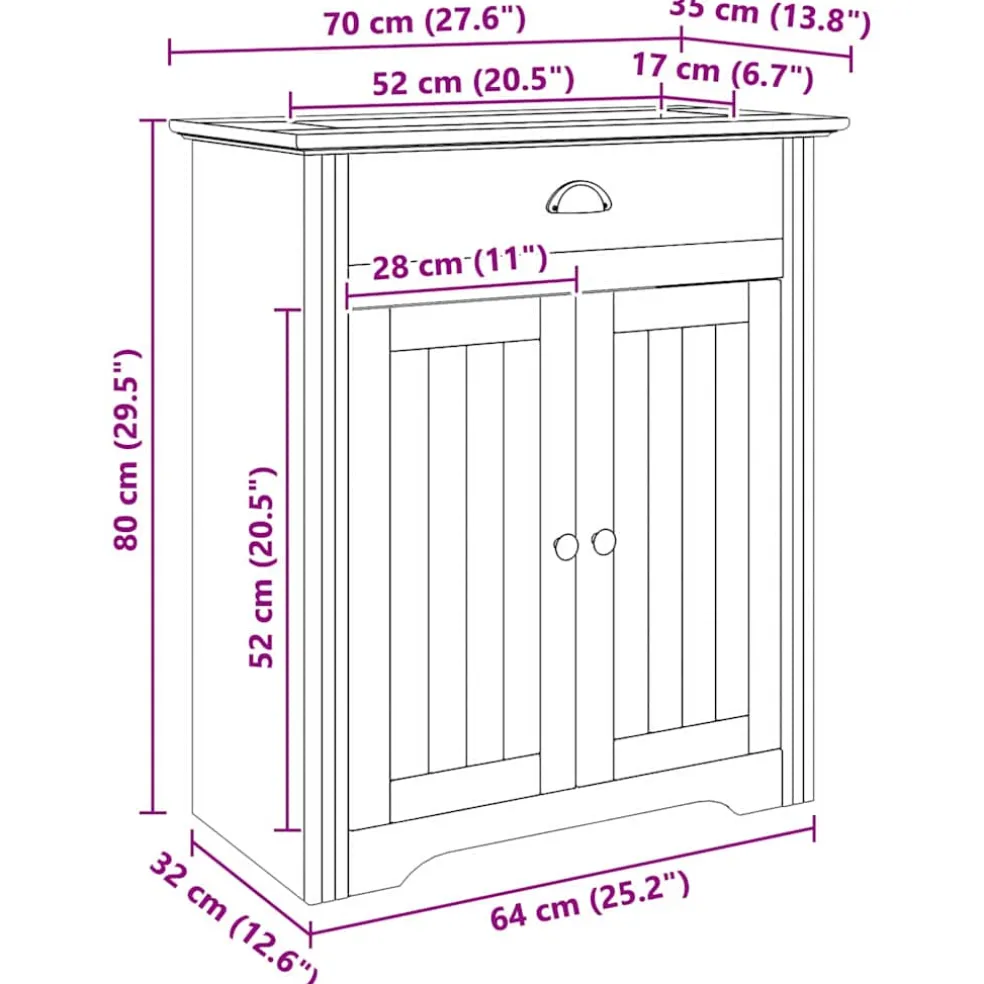 vidaXL Badkamer Kast BODO Honingbruin 70 x 35 x 80 cm Bewerkt hout
