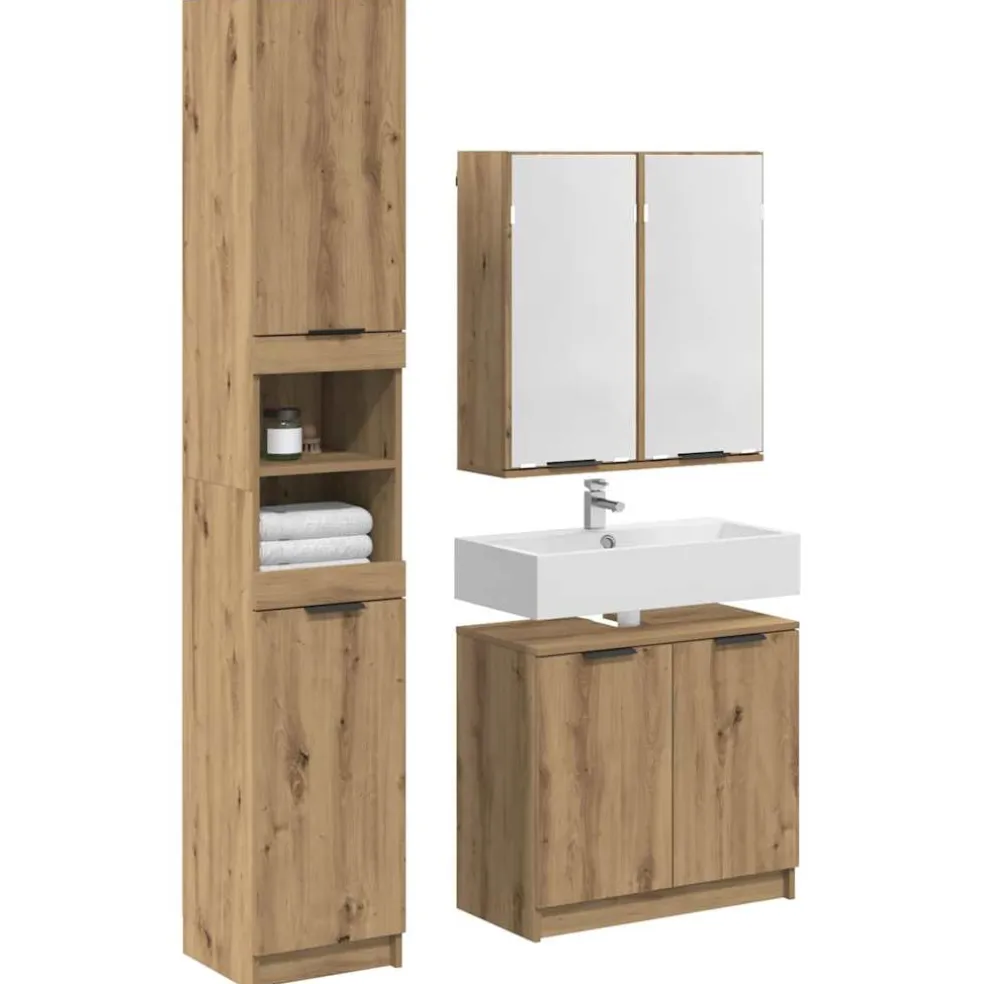 vidaXL Badkamerkastenset 3 st Artisan Eiken Bewerkt hout