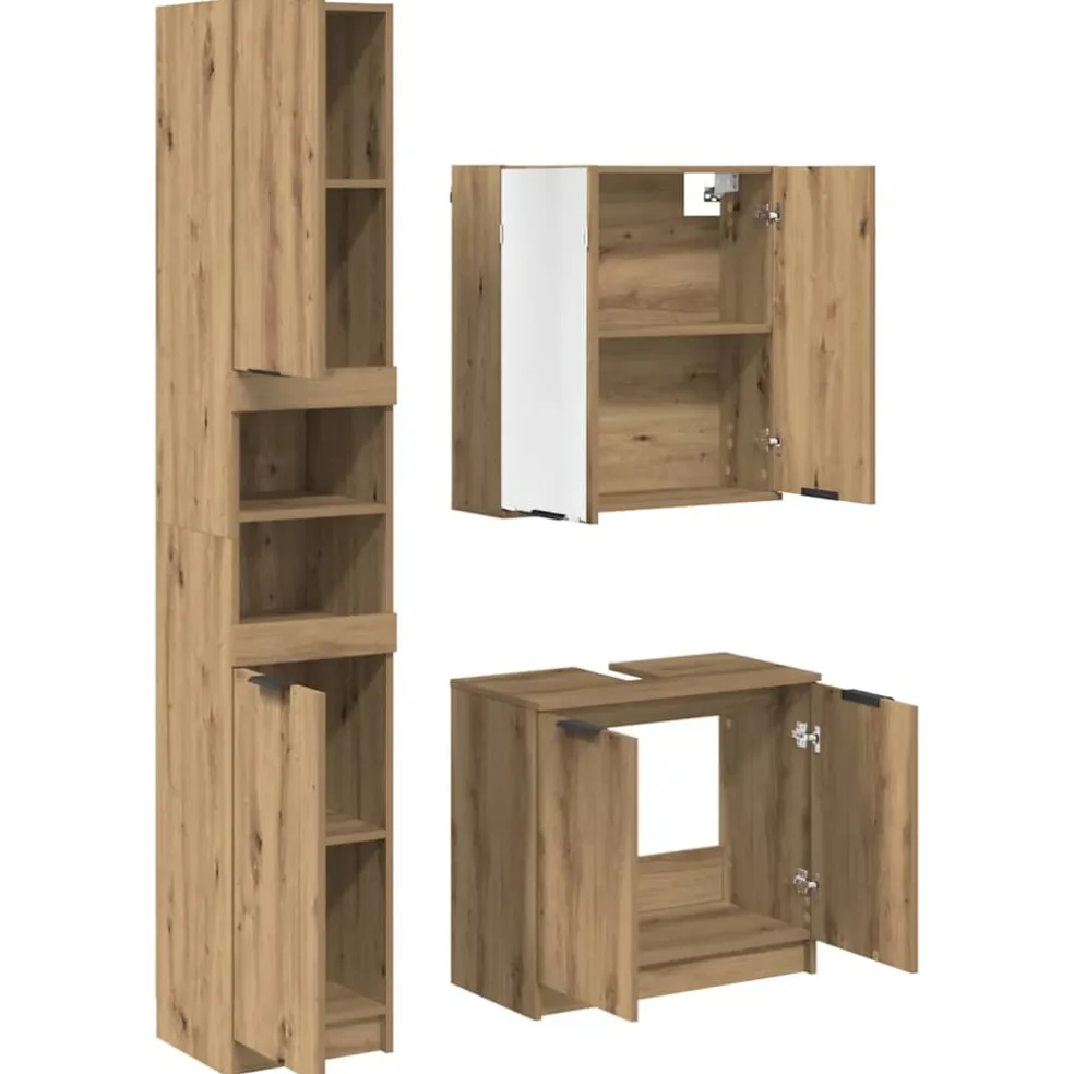 vidaXL Badkamerkastenset 3 st Artisan Eiken Bewerkt hout