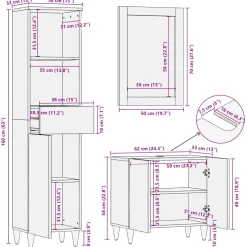 vidaXL Badkamerkastenset 3 st Massief Mango Hout