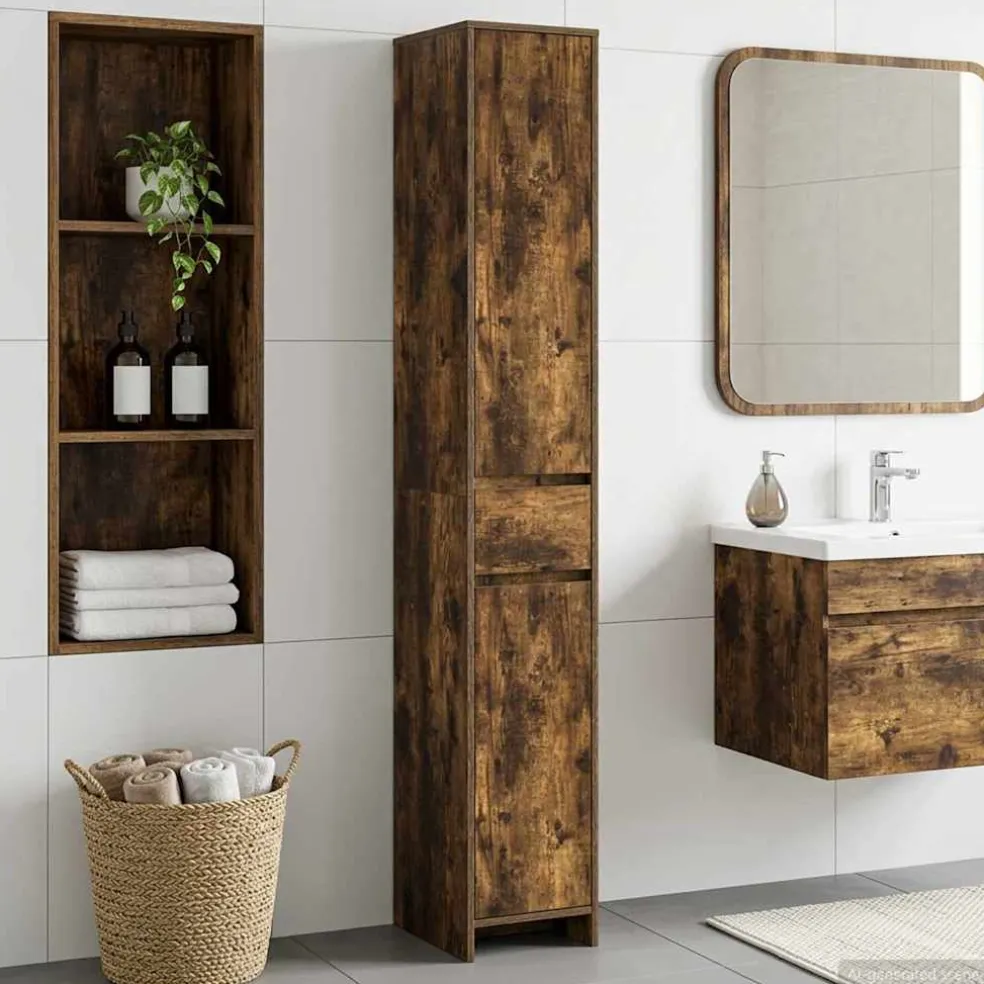 vidaXL Badkamerkast Gerookt eiken 30 x 33 x 190 cm Bewerkt hout