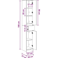 vidaXL Badkamerkast Gerookt eiken 30 x 33 x 190 cm Bewerkt hout