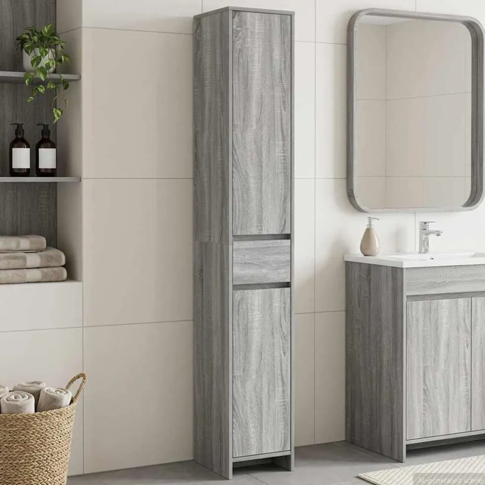 vidaXL Badkamerkast Grijs Sonoma 30 x 33 x 190 cm Bewerkt hout