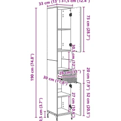 vidaXL Badkamer Kast Grijs Sonoma 31,5 x 33 x 190 cm