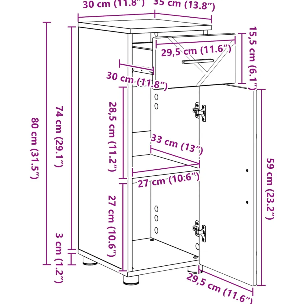 vidaXL Badkamer Kast Hoogglans wit 30 x 35 x 80 cm