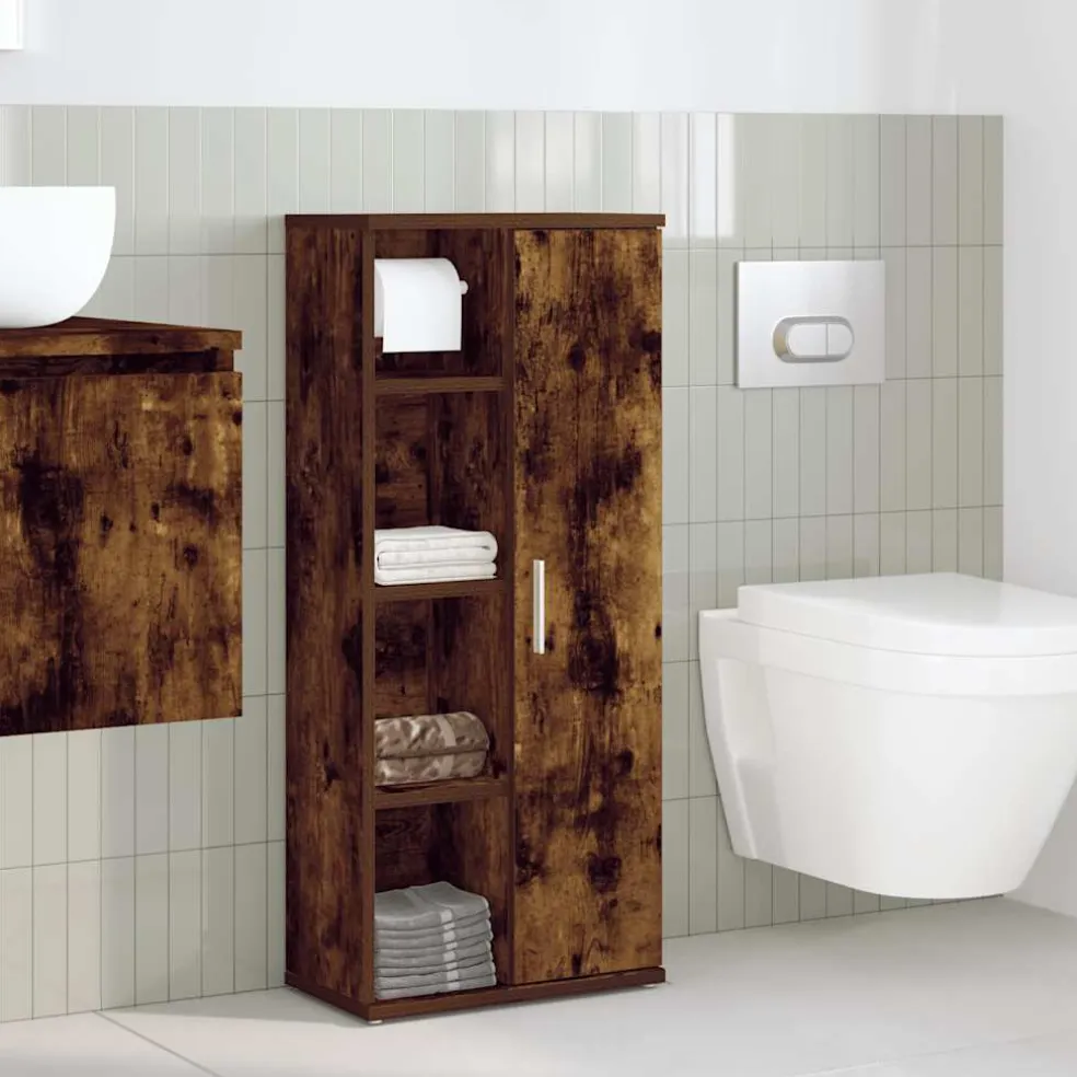 vidaXL Badkamerkast met rolhouder 39x22x90 cm gerookt eikenkleurig
