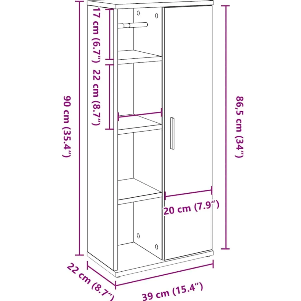 vidaXL Badkamerkast met rolhouder 39x22x90 cm gerookt eikenkleurig