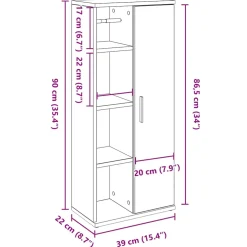 vidaXL Badkamerkast met rolhouder 20,5x22x90 cm sonoma eikenkleurig