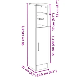 vidaXL Badkamerkast met rolhouder 20,5x22x90 cm artisanaal eikenkleur