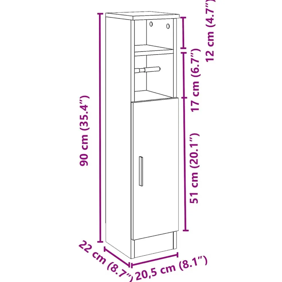 vidaXL Badkamerkast met rolhouder 20,5x22x90 cm artisanaal eikenkleur