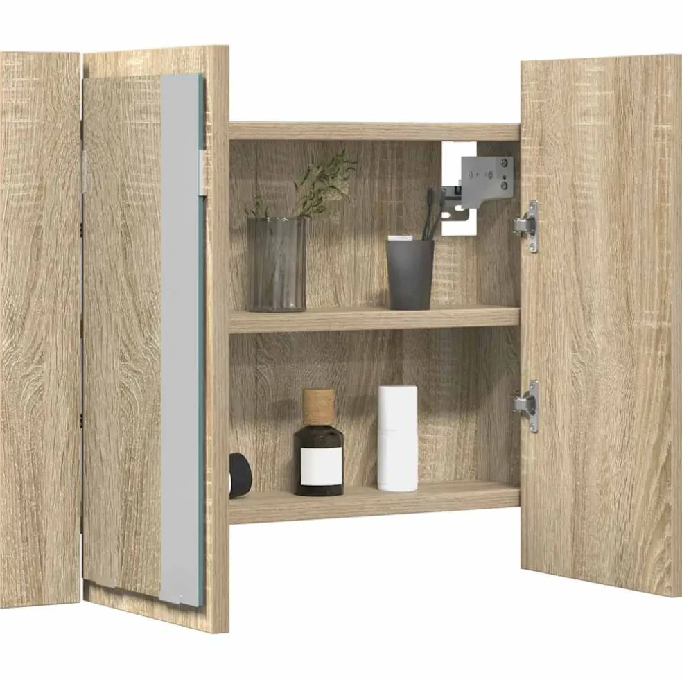 vidaXL Badkamerkast met spiegel LED 60x12x45 acryl sonoma eikenkleurig